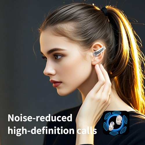Open Wireless Bluetooth 5.4,Clip-On Bluetooth with Earhook, IPX5 Waterproof Safe for Sports Running Cycling (Beige)