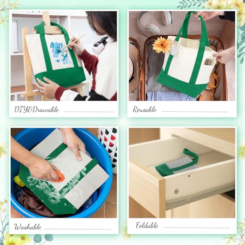 Shinylin Mini Canvas Tote Bags with 2 Pockets - color: Green and Beige
