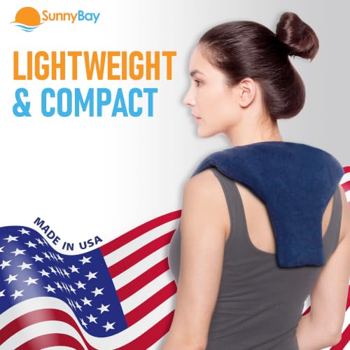 SunnyBay Shoulder and Upper Back Heating Pad, Microwavable Heated Neck and Shoulder Wrap, Weighted Moist Pain Relief Pack with Washable Cover and Flax Seed Filling, Medium, Navy Blue - size: Medium