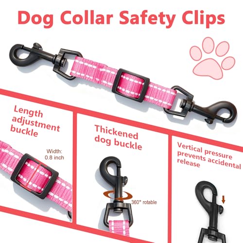 Adjustable Dog Collar Safety Backup Clip, Pink - color: Pink, size: M(7.2~8.7 in adjustable length x 0.6 in width)