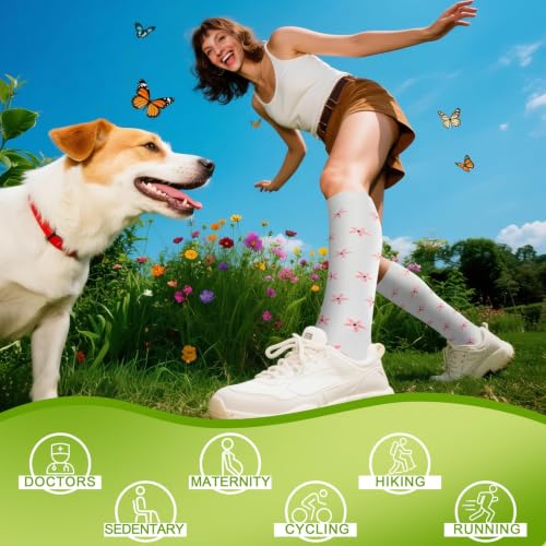 6 Pairs 20-30 mmHg Knee High Compression Socks, Unisex, Running, Travel - color: F-blue, size: Large-X-Large