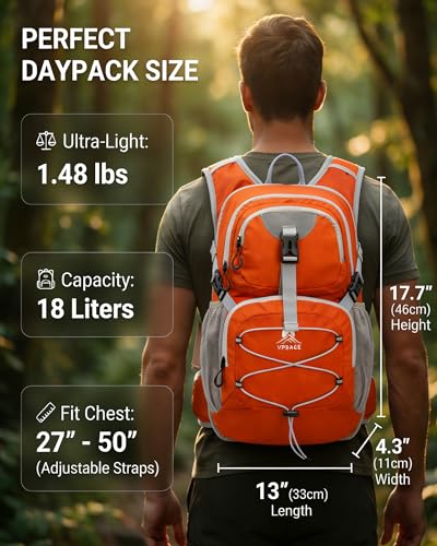 VPBAGE Hydration Backpack with 2L Bladder – Thermal Insulated Water Pack for Hiking, Skiing, Running – Lightweight Daypack for Men & Women, Soft-Lined Sunglasses Pocket & Large Waist Pockets - color: Orange