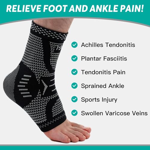 INDEEMAX Copper Ankle Brace Ankle Compression Sleeve Support Ankle Brace for Women & Men, Achilles Tendonitis Brace, Plantar Fasciitis, Sports, Silver Black, M - color: Silver Black 2 Pack, size: Medium