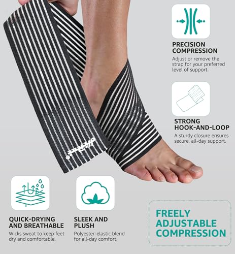 HiRui Foot & Ankle Brace 2 Pack, Adjustable Compression Wrap for Men & Women – Helps with Sprains, Plantar Fasciitis, Achilles Tendonitis, Arthritis, Running, Sports, Gym – Fits in Shoes (Black) - color: Black