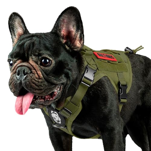 OneTigris Tactical Dog Harness with Handle No-Pull Adjustable for Small Dog - color: Green, size: XX-Small
