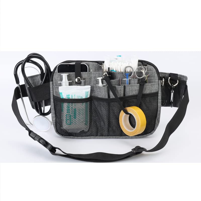 Nurse Utility Organizer Fanny Pack Hip Bag Waist Pack Pouch Case with Multi-Compartment and Tape Holder for Medical Scissors Care Kit Tool (Gray) - color: Gray