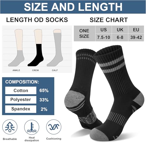 YSense 6 Pairs Crew Socks for Women, Hiking Running Compression Socks - color: Black