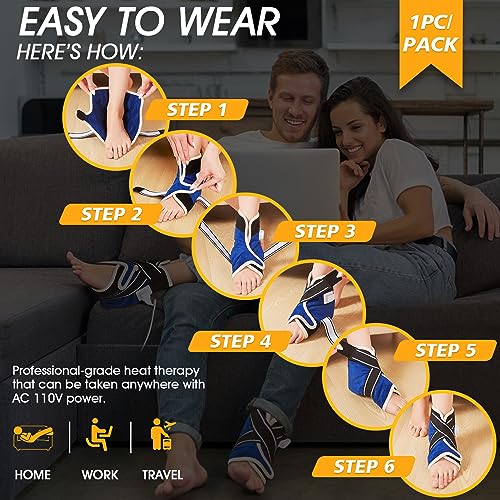 JOBYNA Heating Pad for Ankle, Upgrade Electric Heated Ankle Wrap for Ankle Pain Relief and Plantar Fasciitis Relief, 86℉-158℉ & 10-90mins Auto Shut Off (1 Pack)