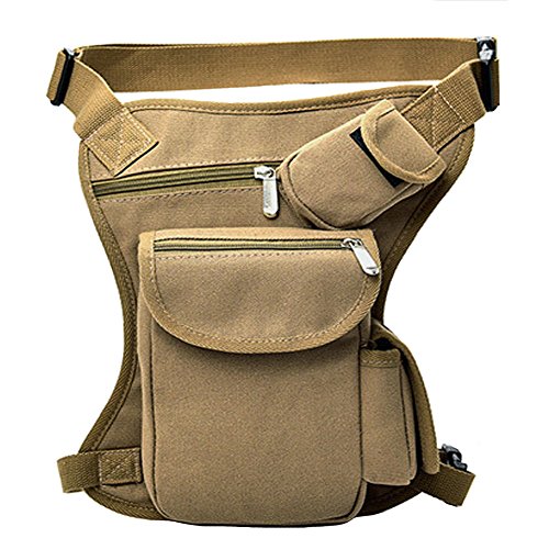 Small Multi-Purpose Drop Waist Leg Bag Canvas Utility Tactical Hip Molle Pack Sport Camping Hiking Motorcycle Racing Thigh Pouch Khaki - color: Khaki