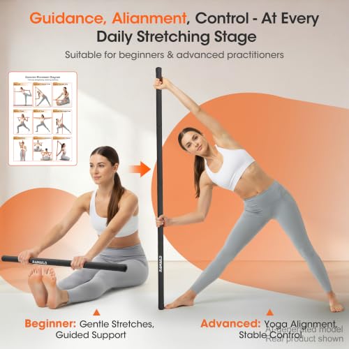 Yoga Stick, Upgraded 5ft Steel Mobility Exercise Bar for Back Stretching - color: 2-Black