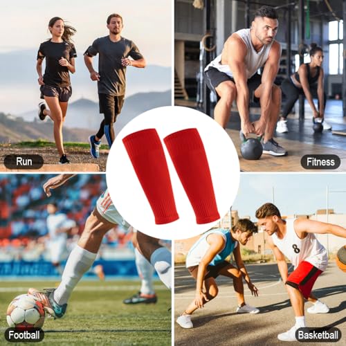 4 Pairs Leg Sleeves for Soccer, Shin Guard Sleeves Accompany Grip Socks, Youth Adults - color: Red