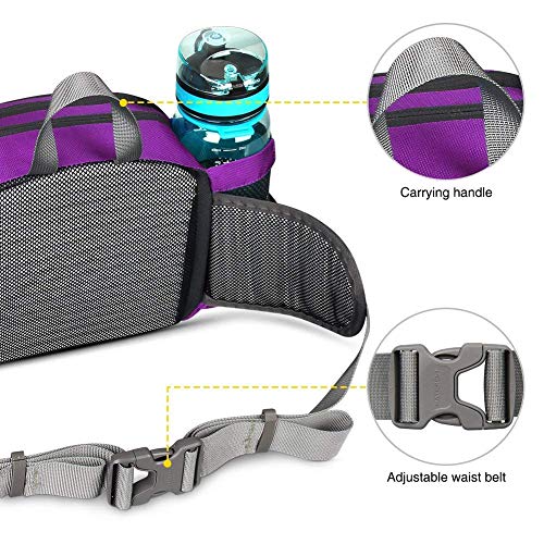 WATERFLY Fanny Pack Waist Bag: Fannie Pack 2 Water Bottle Holders Lumbar Belt Hiking Walking Running Jogging Camping Large Woman Man (Bottle Not Included) - color: Purple