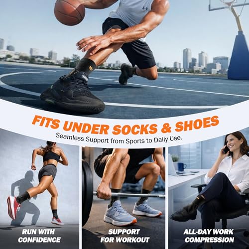 Low-Profile Ankle Braces for Women & Men, Customizable Ankle Compression Sleeve w/Wide Strap, Foot Support Wrap for Plantar Fasciitis Pain Relief, Achilles Tendonitis, Sprain, Beige, 1 Pair, S