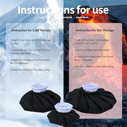 Ice Bags Ice Packs for Injuries,Reusable Ice Bags refillable Ice Pack Hot Water Bottle Hot Water Bag for Knee Head Hand Face Pain Relief,Hot Cold Compress,2Packs(9”&11”) Black - size: 9" & 11", style: Black