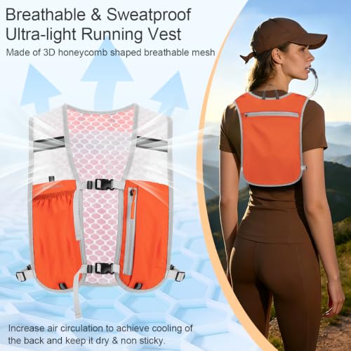Running Vest Hydration Backpack for Men Women, Lightweight Breathable Hydration Packs, Adjustable Chest Straps Daypack, Reflective Water Running Vest for Marathon, Trail, Hiking, Cycling - color: Orange