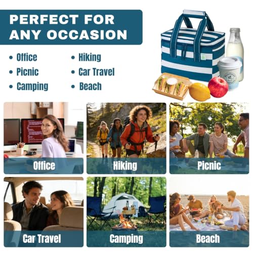 VENO 2 Pack Insulated Lunch Bags, Water-Resistant, Classic Navy Stripe - color: Classic Navy Stripe, size: 10.63"W x 8"H x 6.7"D - 2 Pack