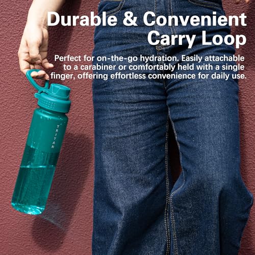 OLDLEY 32oz Water Bottle with Handle, BPA-Free Tritan Reusable Sports Water Bottle with Leak-Proof Dust Lid, Wide Mouth, Cup Holder Friendly, Half Frosted Clear Bottle for Gym, Travel, Work,Aqua Blue - color: Aqua Blue