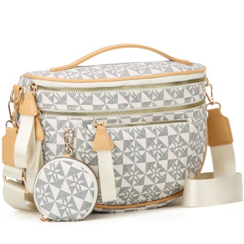 Makes Checkered Crossbody Bag Bum Bag for Women with Pouch - color: Beige Trianglehollow