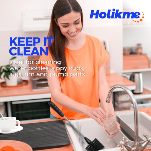 Holikme 4 Pack Bottle Brush 14" Stainless Steel Straw Cleaner Brush,Black - color: Black
