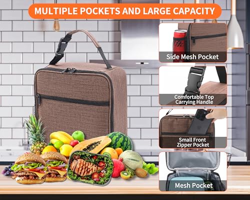 ZM-YOUTOO Lunch Box for Men - Reusable Lunch Bag Men Adult Women- Insulated Small LunchBox (Light Brown) - color: Light Brown