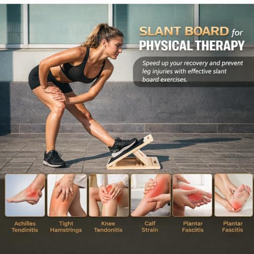 Slant Board for Calf Stretching with Resistance Bands – Adjustable Calf Stretcher Incline Board for Squats, Ankle Mobility & Leg Training