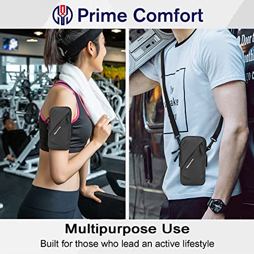 Prime Comfort Phone Holder Arm Band, Small Crossbody Shoulder Holsters Bag with Arm Bands, Fits iPhone and Android, Use for Running, Walking, Hiking & Biking (6.7 Inches, Black) - color: BLACK