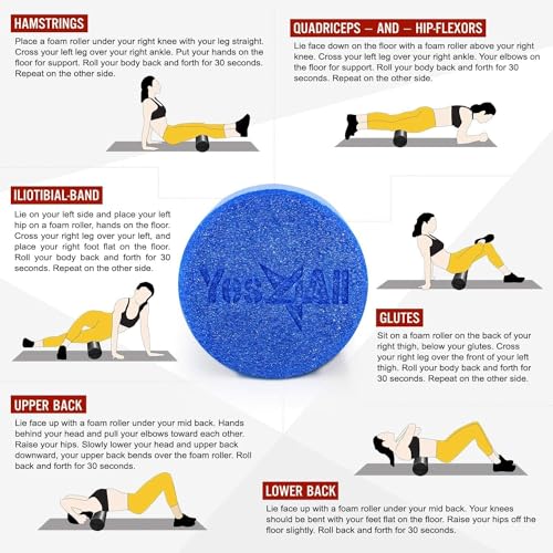 Yes4All Medium Firm Round PE Foam Roller for Pilates, Yoga, Stretching, Balance & Core Exercises - 4 Sizes 12/18/24/36-inch