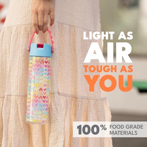Elemental Splash 26oz Tritan Plastic Water Bottle with Straw & Pop-It Strap - color: Rainbow Heart, size: 26 Ounces