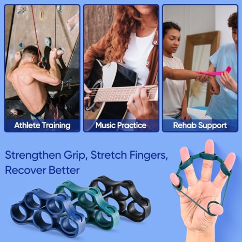 FitBeast Grip Strength Trainer – 6 Pieces Hand Therapy Kit with Finger Extension Exerciser & Stress Balls for Adults, Rehab & Strength Training – for Men, Women, and Seniors - color: 6-Piece Cool Tones