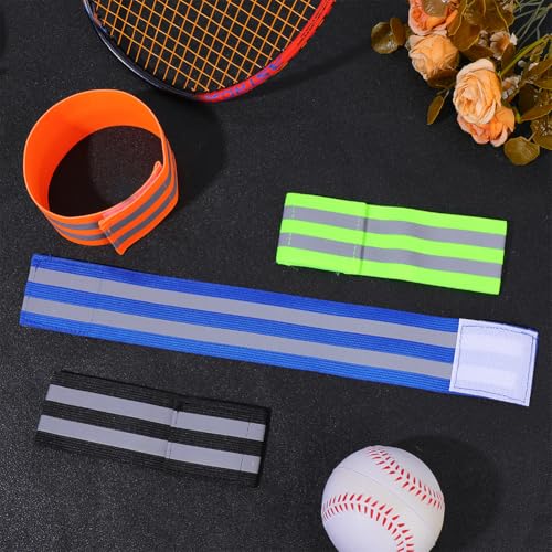 CREATCABIN 4 Pack Reflective Arm Strap Green Event Wristbands Green Yellow Polyester Reflectors Night Light High Visibility H - color: Mixed Color