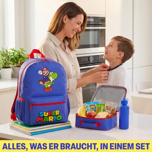 Get Trend Super Mario Boys Backpack 4 Piece Set - color: Blue/Red Mario