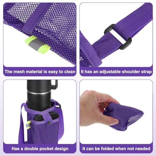 Uxcell Water Bottle Holder With Adjustable Shoulder Strap, Carrier Bag, Mesh Crossbody Carrier With Pocket for Sports, Hiking, Walking, Travel - color: Purple