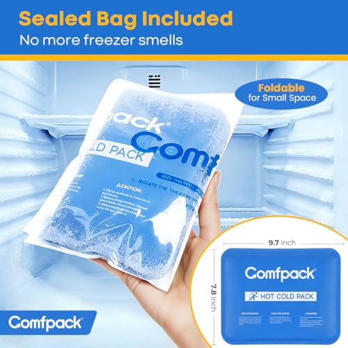 Comfpack Soft Gel Ice Packs for Injuries Reusable, Flexible Double Sided Cold Packs for Muscle Pain Relief & Strains, Ice Pack for Shoulder, Knee, Ankle, Back, Face, Leg, Arm(1 PK) - size: 9.7×7.8 Inch