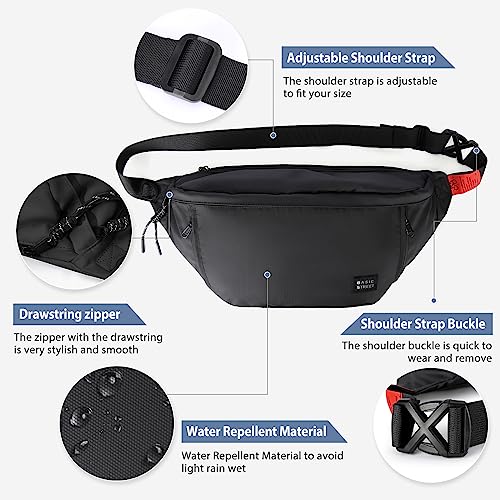 Fashion Large Crossbody Fanny Pack for Men Women,Water Resistant Waist Bag fanny Packs belt bag sling bag with 5-Zipper Pockets,Carrying 7.9"phone,Black-large - color: B-Black-L