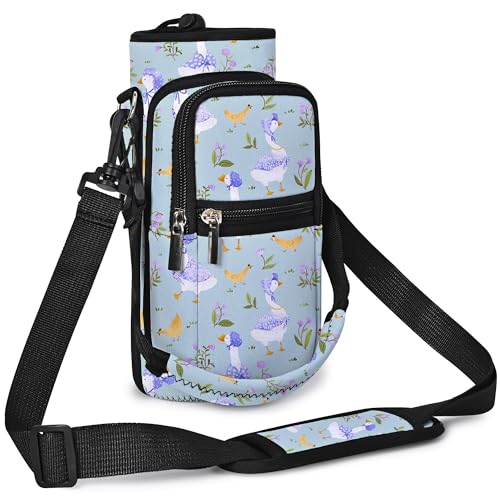 AUPET Water Bottle Sling Bag Sleeve Holder Carrier 25/32/40/64 oz,Insulated Crossbody Water Bottle Case Cover with Strap and Pockets for Men/Women Walking Hiking - color: Cute Farm Theme, size: 25oz