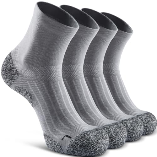 Quarter Compression Socks for Men Women, Cushioned Running Hiking Socks - color: Grey (4 Pairs), size: Medium