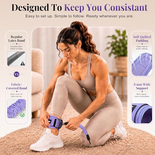 Glute Workout Equipment, Ankle Resistance Bands with Cuffs & Fabric Bands Set for Women, Exercise Board for Kickbacks,Glutes, Hip Thrusts, Thighs & Legs Workout,Portable Home Gym Fitness