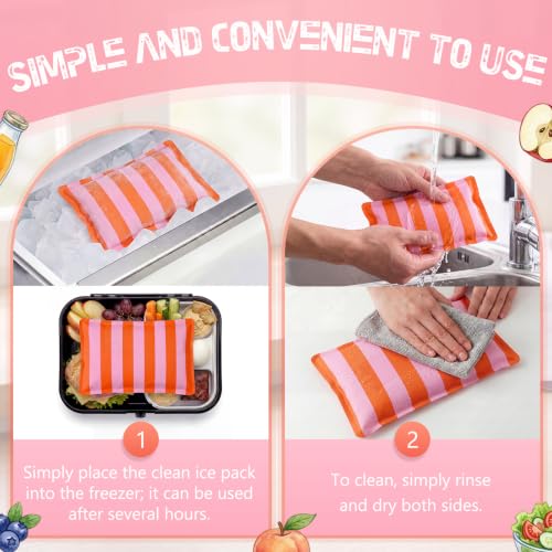 VIHOSE 2 Pcs Ice Packs for Lunch Box Bag - color: Pink, Orange, style: Stripe