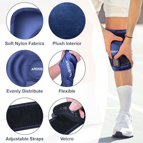 APEXUP Ice Pack for Knee Pain Relief, Large Reusable Wrap After Surgery, Flexible Gel Cold Pack for Injuries, Pain Relief for Back, Shoulder, Elbow, Ankle and Leg (Navy Blue, L, 1PK) - size: Large-1PK, style: Navy Blue