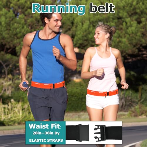 Running Belt Waist Pack, Orange, Dual Zippered Pockets, Adjustable Elastic Band with Reflective Strips (Orange) - color: Orange