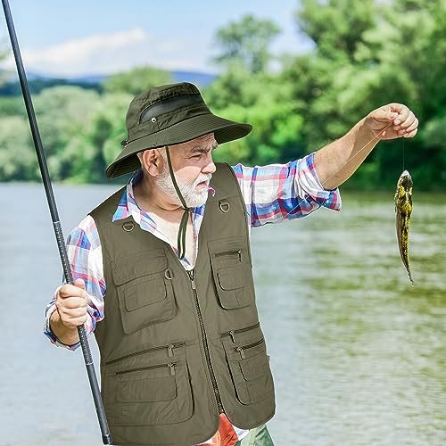 Janmercy 2 Pcs Men's Fishing Vest with Hat for Halloween Cosplay - color: Army Green, size: Small