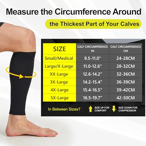 MGANG 20-30mmHg Compression Calf Sleeves Reduces Leg Swelling & Fatigue - color: 1 Pair Black + 1 Pair Black, size: 4X-Large (2 Pair)