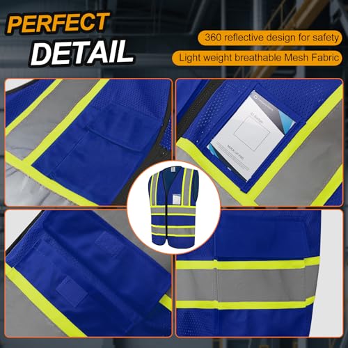 Safety Vest for Men 5 Pockets Mesh High Visibilitv Vest, Blue L - color: Blue, size: Large