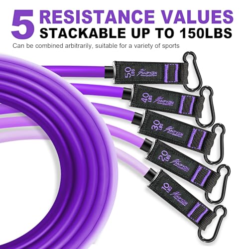 HPYGN Resistance Bands with Handles, 150 lb Exercise Bands for Home Workout - color: purple, style: 150LBS