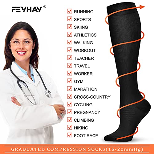 FEYHAY Copper Compression Socks (8 Pairs) 15-20 mmHg Circulation is Best Athletic & Daily for Men & Women, Running, Climbing - color: 04 Black/Black/Black, size: Small-Medium