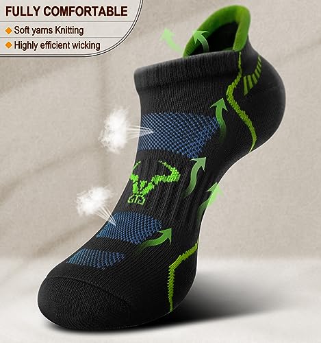 BULLIANT Men Running Ankle Socks 6Pack-Cushioned Support-Low Cut No Show - color: 6pairs-black3655, size: 10-12