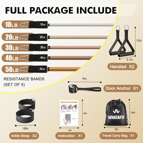 WHATAFIT Resistance Bands with Handles, 150 lb Exercise Bands Set - color: Gradient Coffee