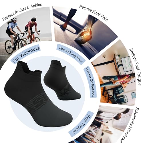 6 Pairs Ankle Compression Socks Women Men 15-20 mmHg Low Cut Athletic Running Arch Support for Travel Nurses Flight - color: Two-tone Black