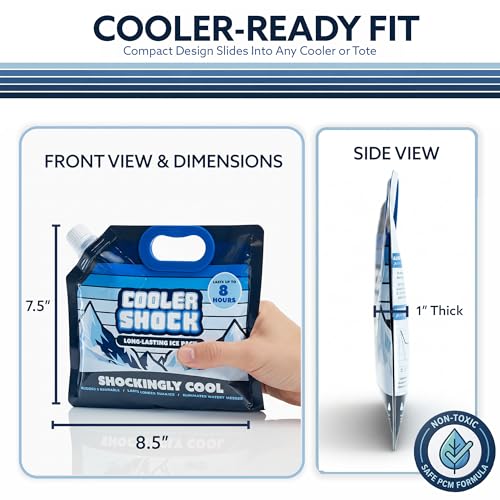 Cooler Shock Reusable Ice Packs for Cooler - Long Lasting Cold Freezer Packs for Coolers and Lunch Boxes - Cooler Ice Packs for Camping Gear, Fishing, Road Trips, Beach Must Haves - style: Small - With Handle - 5pk