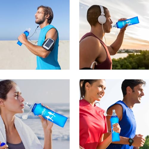 4 Pack Soft Water Bottle, 17oz/500ml Soft Flask Running Bottles for Hydration Pack, TPU Collapsible Running Water Bottle Reusable Handheld Running Flask for Running Hiking Cycling Climbing Traveling